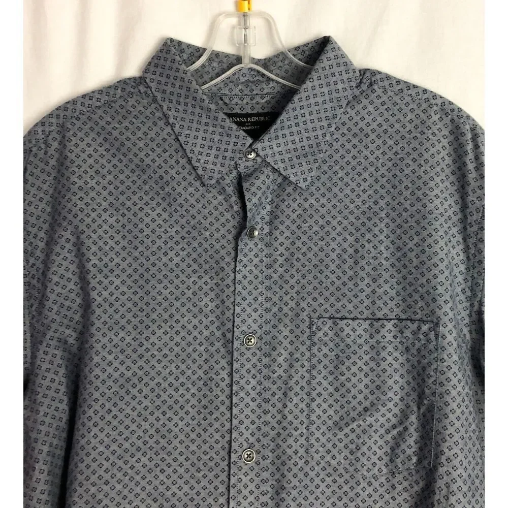Banana Republic Standard Fit Shirt Mens Size L Blue Cotton Long Sleeve Geometric